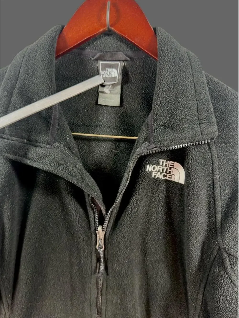 The North Face Men's Black and Gray Fleece Jacket, Good Condition, Outdoor Style